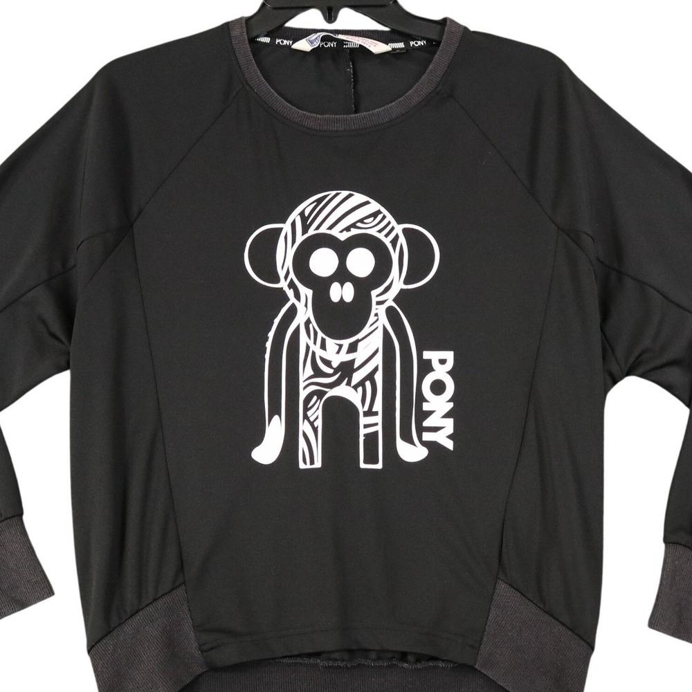 PONY New York Graphic Sweatshirt Mens S Black Monkey Print Streetwear Pullover